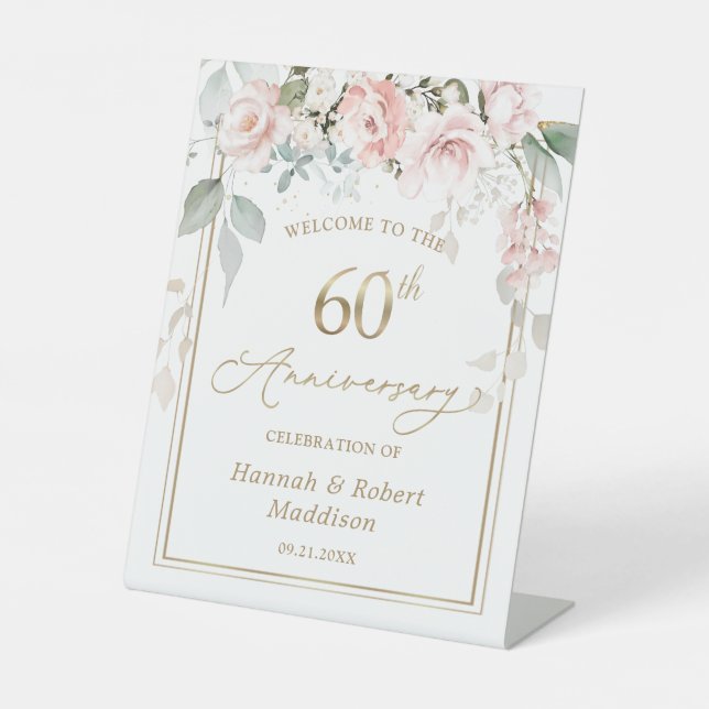 Rose zum 60. Hochzeitstag Sockelschild (Vorderseite)