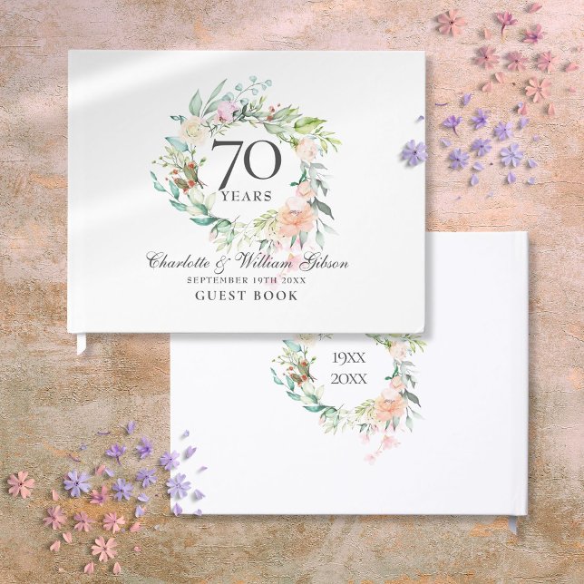 Rose zum 70. Hochzeitstag Gästebuch (70th Wedding Anniversary Roses Floral Garland Guest Book)