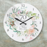 Rose zum 70. Hochzeitstag Große Wanduhr<br><div class="desc">Mit einer zarten Aquarellblütengarage kann diese schicke botanische Jubiläumsuhr mit Ihrem besonderen Platin-Jubiläum-Set in eleganter Typografie personalisiert werden. Entwickelt von Thisisnotme©</div>