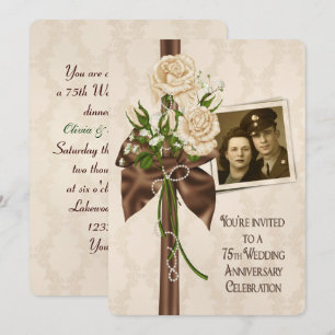 Rose zum 75. Hochzeitstag Einladung
