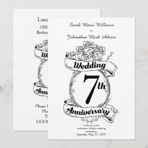 Rose zum 7. Hochzeitstag Einladung