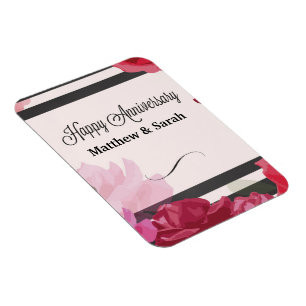 Rose zum Hochzeitstag, Streifen, Individuelle Name Magnet