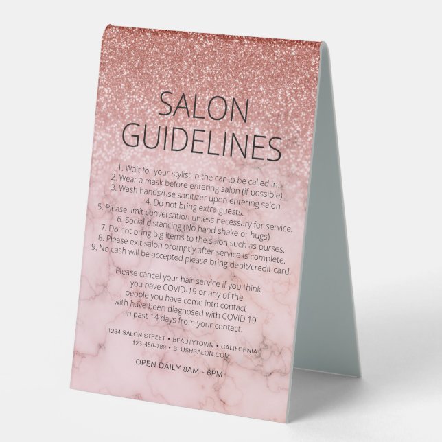 Rose zur Gesundheitssicherheit Gold Glitzer Marmor Tischaufsteller (Vorderseite)