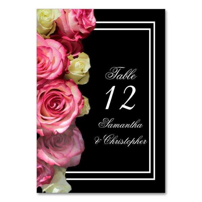 Rose zur Tischnummer der Hochzeit mit schwarzem Bl (Vorderseite)