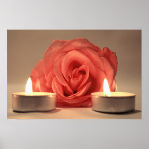 Rose zwei Kerzen RosablumenFoto Poster