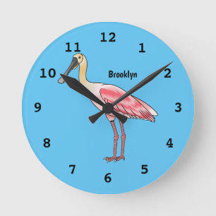 Roseate spoonbill bird cartoon illustration  runde wanduhr