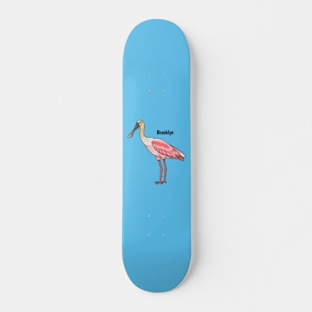 Roseate spoonbill bird cartoon illustration  skateboard (Vorne)