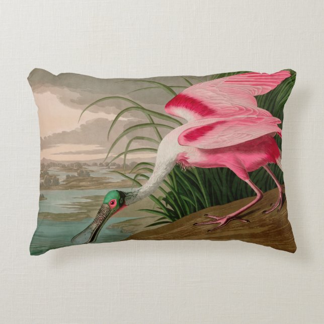 Roseate Spoonbill Birds of America Audubon Print Dekokissen (Vorderseite)