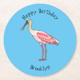 Roseate-Spoonbill-Cartoon Runder Pappuntersetzer
