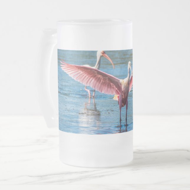 Roseate Spoonbill Mattiert 16 oz Mattierte Glass-T Mattglas Bierglas (Vorderseite Links)