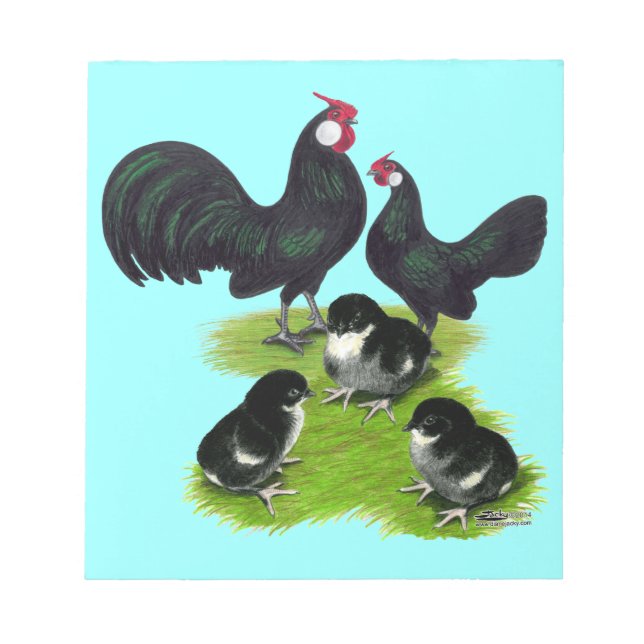 Rosecomb Black Bantam Family Notizblock (Vorderseite)