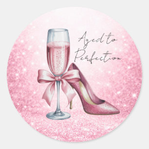 Roséglas Champagner gereift zum perfekten Geburtst Runder Aufkleber