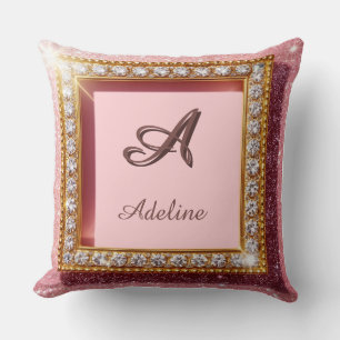 Roséglitter Custom-Name-Monogramm Kissen