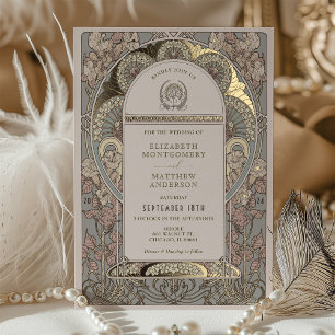 Roségold Art Nouveau Botanische Hochzeitseinladung Folieneinladung