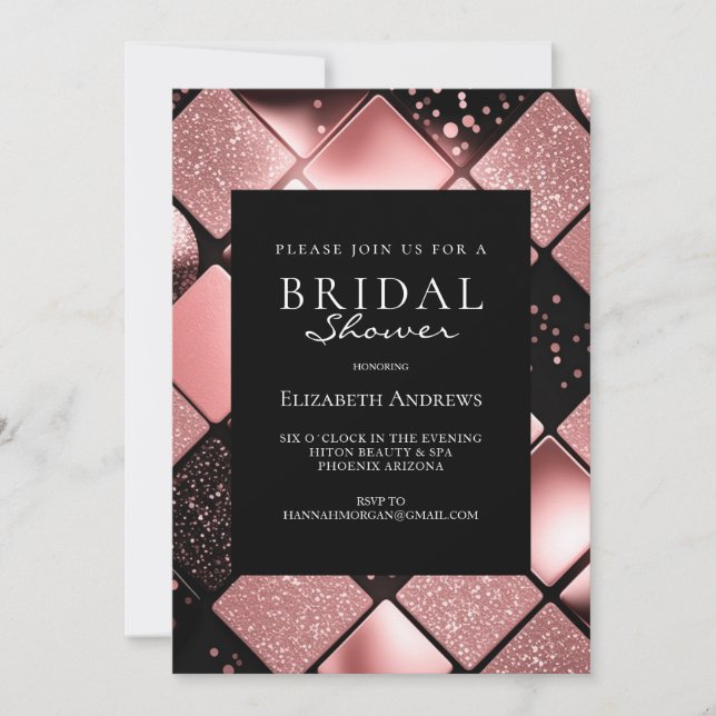 Rosegold Black Pattern Brautparty Einladung (Vorderseite)