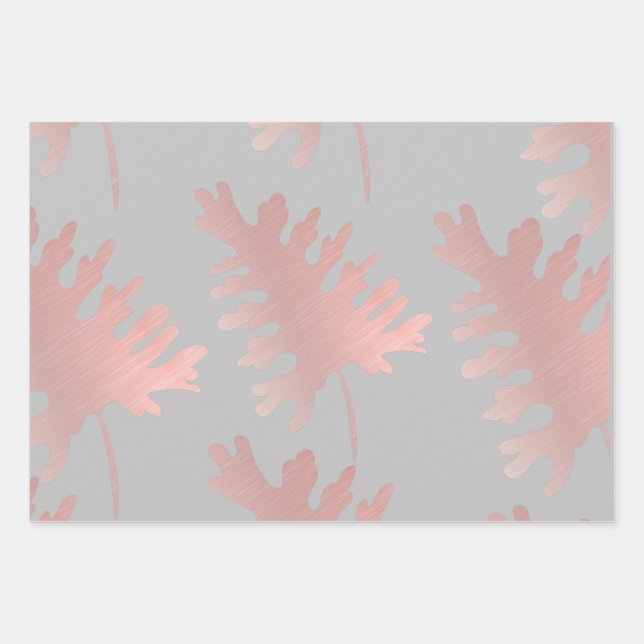 Rosegold Blätter Wrapping Paper Flat Sheet Set 3 (Vorderseite)