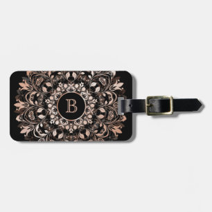 Roségold Blumenmandala Monogramm Gepäckanhänger