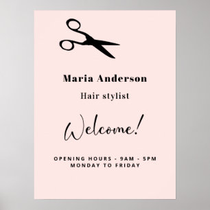 Roségold-Blush-Friseur-Öffnungszeiten Willkommen Poster