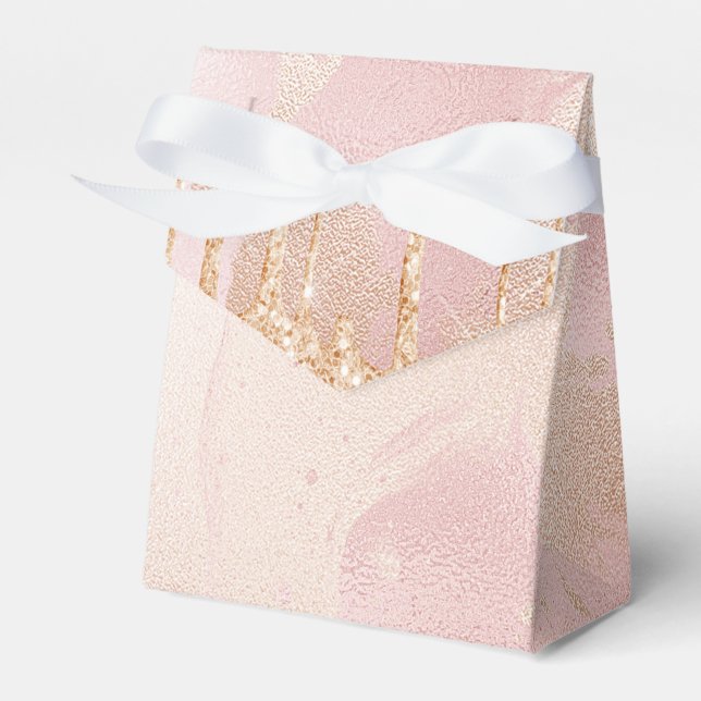 Rosegold Blush Marmor mit Gold Glitzer Droplets Geschenkschachtel (Vorderseite)