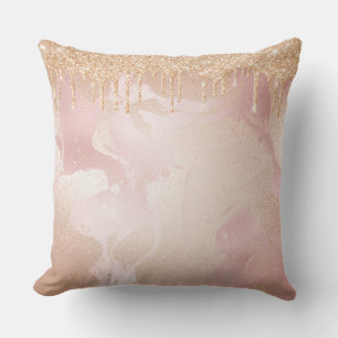 Rosegold Blush Marmor mit Gold Glitzer Droplets Kissen