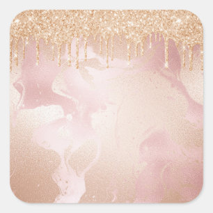 Rosegold Blush Marmor mit Gold Glitzer Droplets Quadratischer Aufkleber