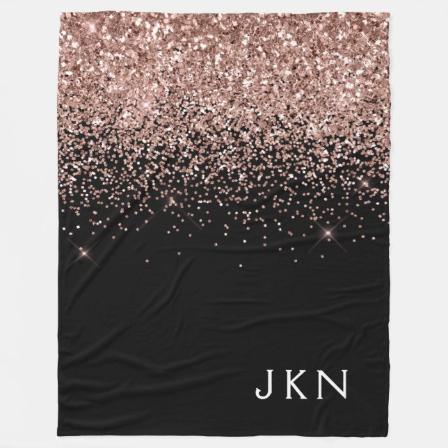 Roségold-Blush-Pink-Glitter-Monogrammbuchstaben Fleecedecke (Vorderseite)