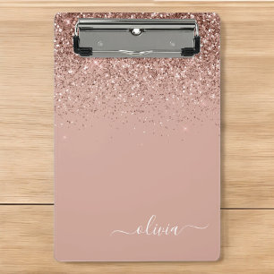 Roségold-Blush-Pink-Glitzer-Mädchen-Monogramm-Name Mini Klemmbrett