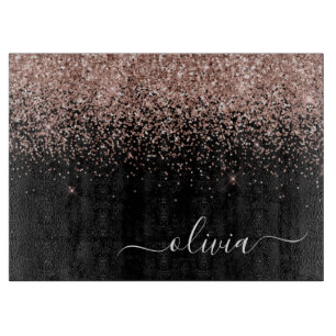 Roségold-Blush-Pink-Glitzer-Schrift-Monogramm Weib Schneidebrett