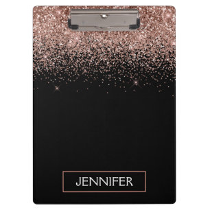 Roségold Blush Rosa Glitter Girly Monogramm Name Klemmbrett