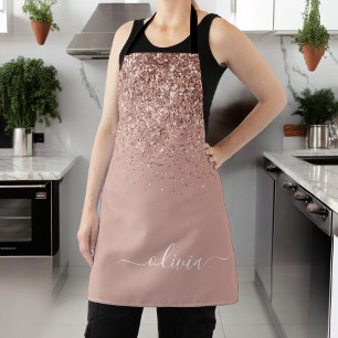 Roségold Blush Rosa Glitter Mädchen-Monogramm-Name Schürze