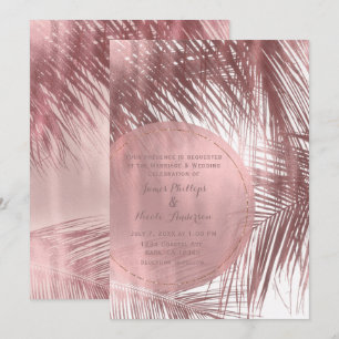 Roségold Blush Rosa Palmen Tropische Hochzeit Einladung