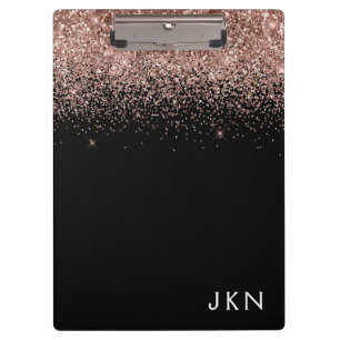 Roségold Blush Rosa Schwarz Glitter Monogram Girly Klemmbrett