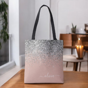 Roségold Blush Rosa Silber Glitter Monogramm Tasche
