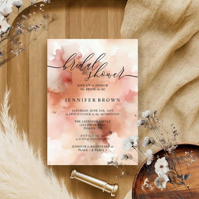 RoseGold Earthtone Watercolor Wedding Bridal Einladung (Von Creator hochgeladen)