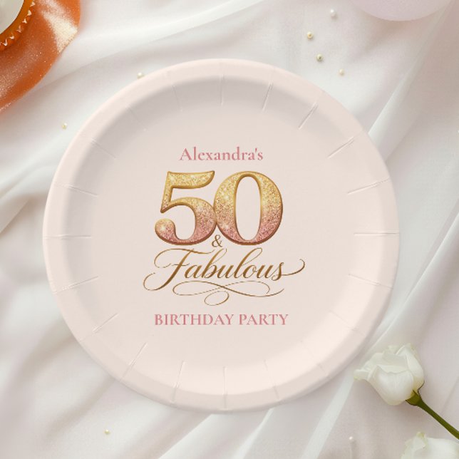 Roségold Elegant 50. Geburtstag Pappteller (Von Creator hochgeladen)