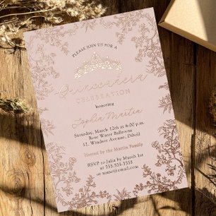 Roségold Elegante Vintage Quinceanera Folieneinladung