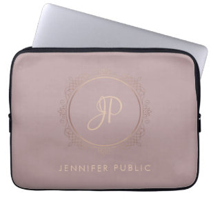 Roségold Elegantes Monogramm Trendige Vorlage Laptopschutzhülle