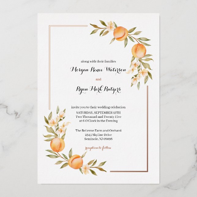 Rosegold Faire-part de mariage de fleur de pêche (Recto)