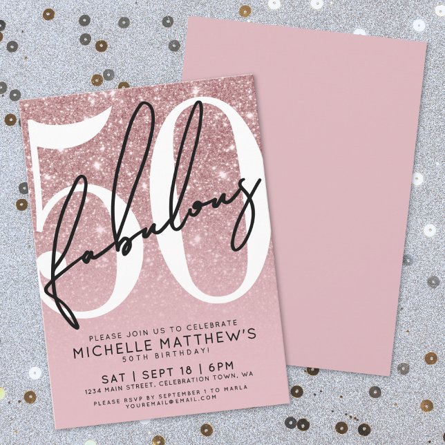 Roségold Fünfzig Fabelhafte 50. Geburtstag Einladung (Rose Gold Fifty Fabulous 50th Birthday Invitation)