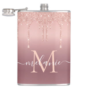 Roségold funkelnde Flasche personalisiert Name Buc Flachmann