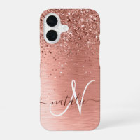 Roségold gebürstetes Metall Glitter Monogramm Name