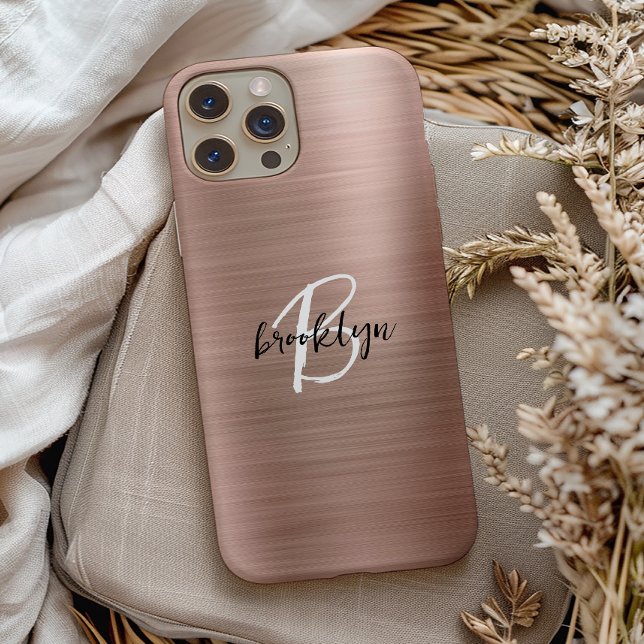 Roségold gebürstetes Metallschrift-Monogramm  Case-Mate iPhone Hülle (Von Creator hochgeladen)