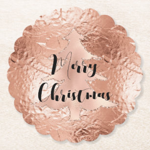Roségold Glam Glitzer Weihnachtsbaum Untersetzer