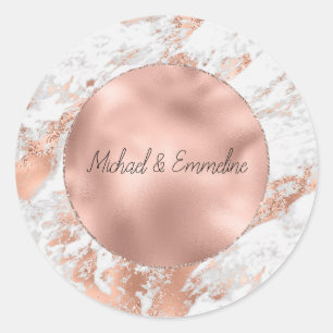 Roségold Glanz Weiß Marmor Hochzeit Runder Aufkleber