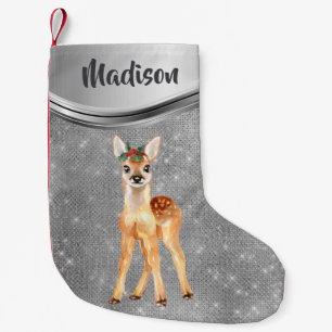 Roségold glänzendes Reh Wildkalb Personalisiert Kleiner Weihnachtsstrumpf