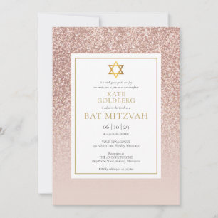Roségold Glitter Bat Mitzvah Einladung