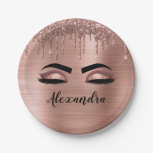 Roségold Glitter Funkeln Wimpern Monogramm Name Pappteller