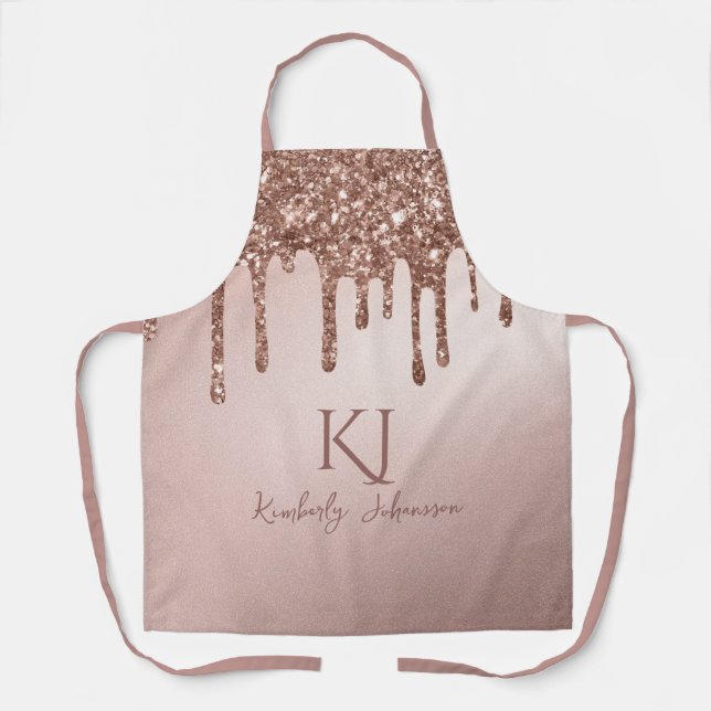 Roségold Glitter Glamour & Monogrammanfangsbuchsta Schürze (Vorderseite)