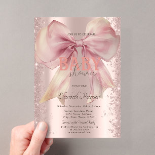 Roségold Glitter Konfetti Rosa Schleife Baby Showe Acryleinladungen