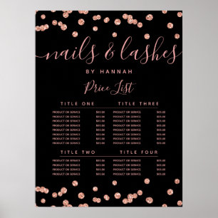 Roségold Glitter Konfetti Salon Preismenu Black  Poster